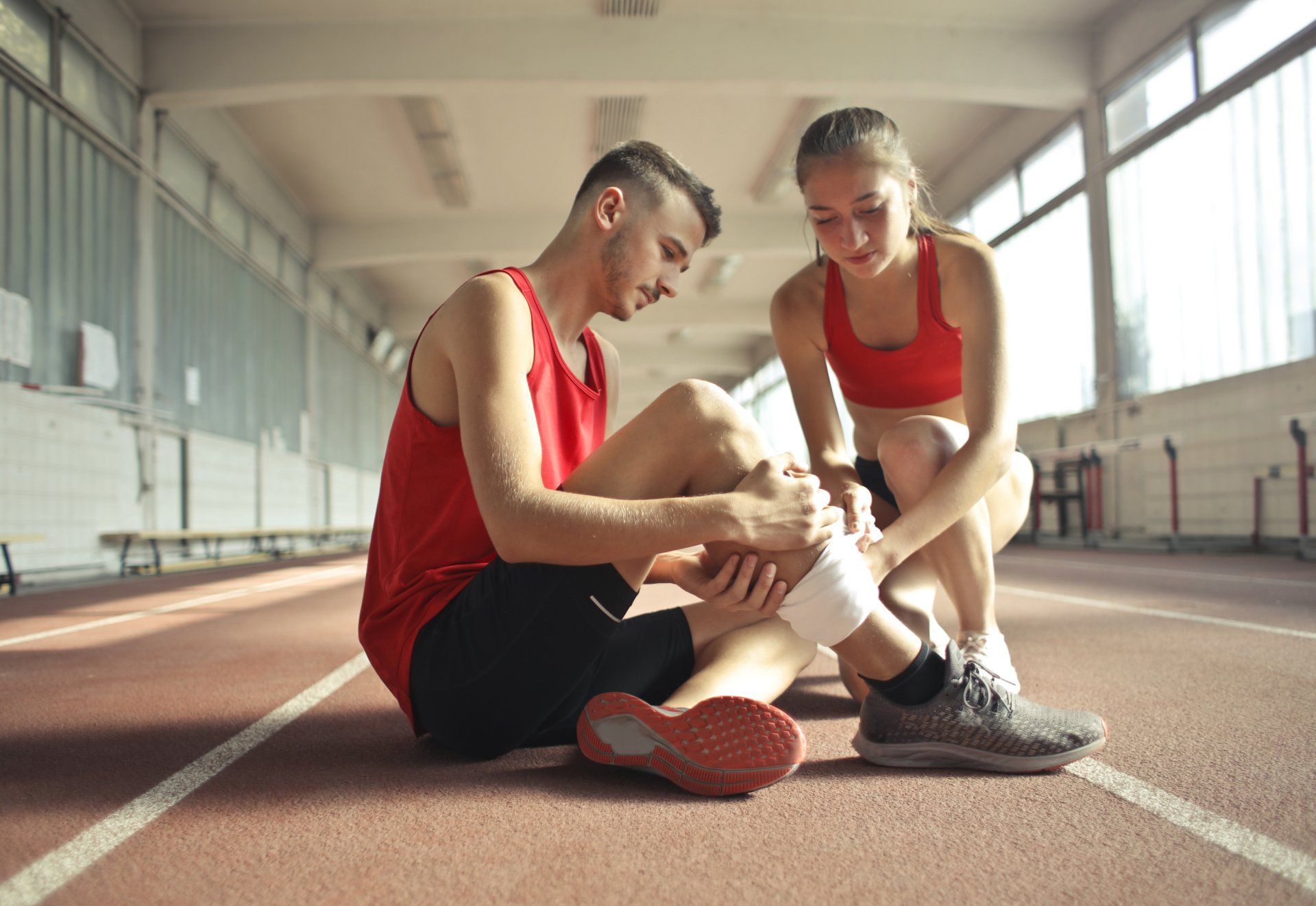 Athlete receiving care for a sports injury